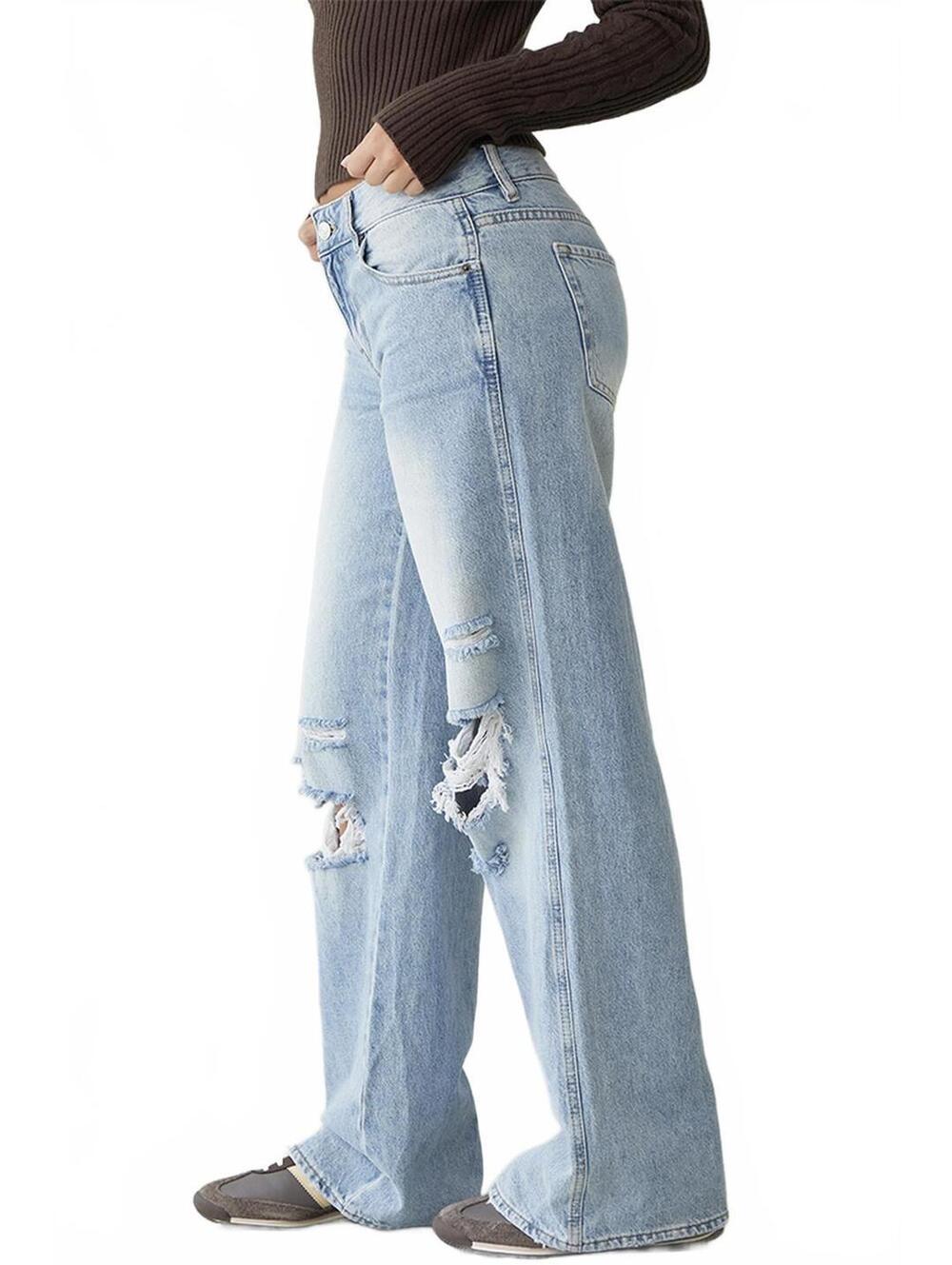 Pacsun Casey Low Rise Baggy Jeans Ripped Knees Medium Indigo Hepburn II NWT 29 - Picture 4 of 5